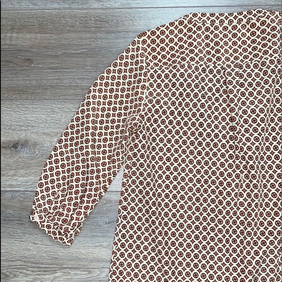 Cynthia Rowley Geometric Blouse Cream Brown M - Picture 9 of 16